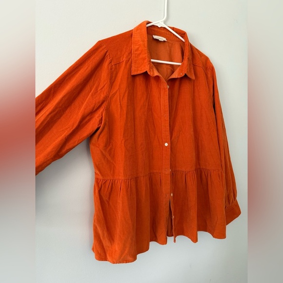 VTG The Loft Button Down Long Sleeve Blouse Shirt Flowy Shacket Orange Size L XL - Picture 2 of 8